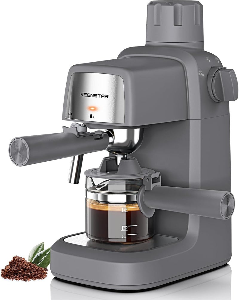 KEENSTAR 3.5Bar Espresso Machine with Milk Frother, 800W Compact Espresso and Cappuccino Machine with Preheating Function, 4 Cup Espresso Maker for Cappuccino or Latte, Gift for Coffee Lover - Image 1